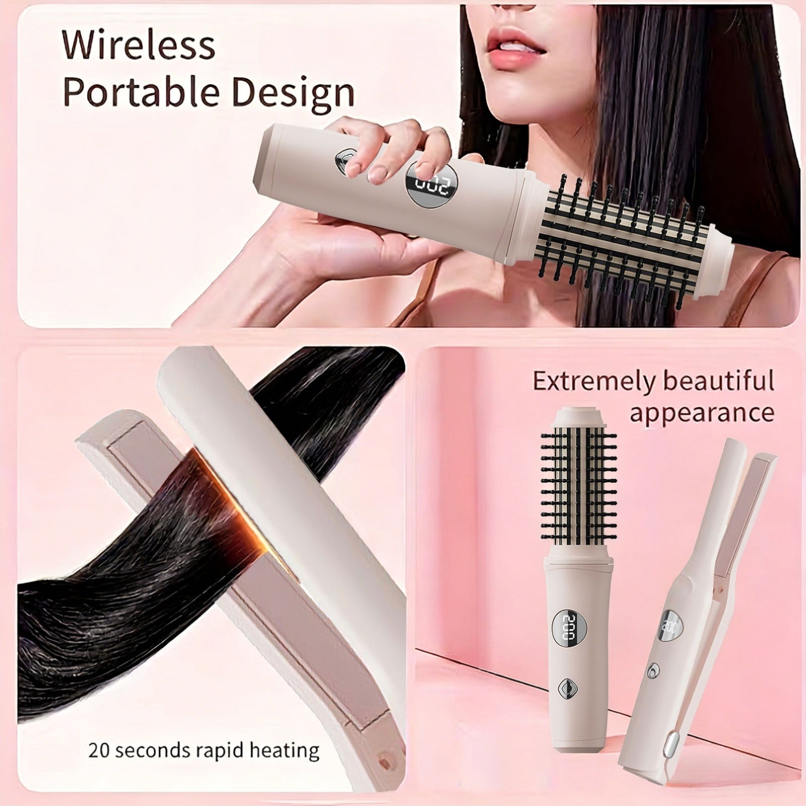 1pc\u002F2pcs Cordless Hair Curling Iron Brush | 4500mAh Rechargeable Curling Iron Tool, 4 Temperatures, Fast, Anti-Scald, Anti-Frizz, LED Display, Ideal Present for Women, Girlfriends, or Mothers
