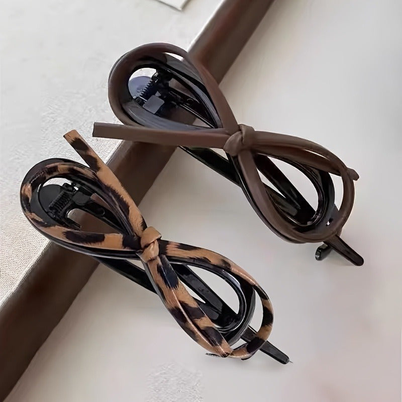 2pcs Bow hair clip, elegant leopard print hair clip, with a delicate feel, suitable for half body hairstyles and buns. Bow hair clip, formal hairstyle, exquisite design, fashionable craftsmanship, hair catcher, elegant women