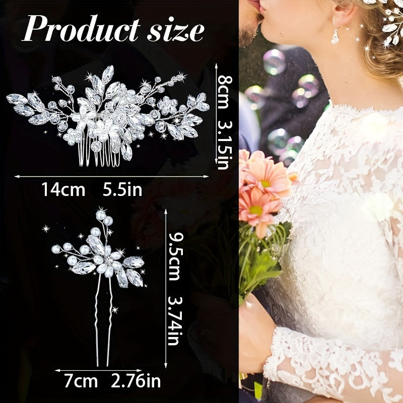 5pcs Sparkling Wedding Hair Clips with Artificial & Rhinestones - U-Shaped Side Combs for Braids, Buns, Updos - Bridal Hair Accessories Suitable for Weddings, Proms, Banquets