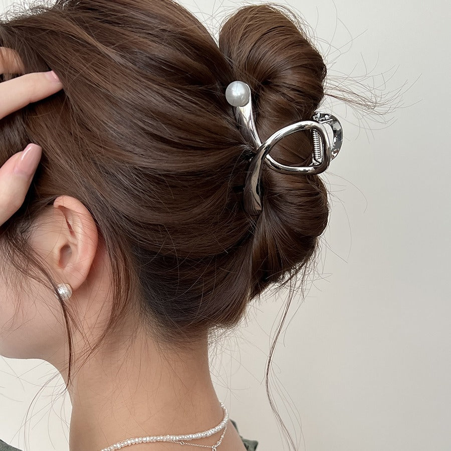 Metal Faux Pearl Hair Clip Women, New High-End Hairpin, Medium Size Shark Clip Back Of, Updo Hair