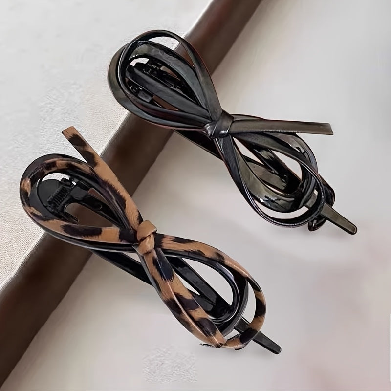 2pcs Bow hair clip, elegant leopard print hair clip, with a delicate feel, suitable for half body hairstyles and buns. Bow hair clip, formal hairstyle, exquisite design, fashionable craftsmanship, hair catcher, elegant women