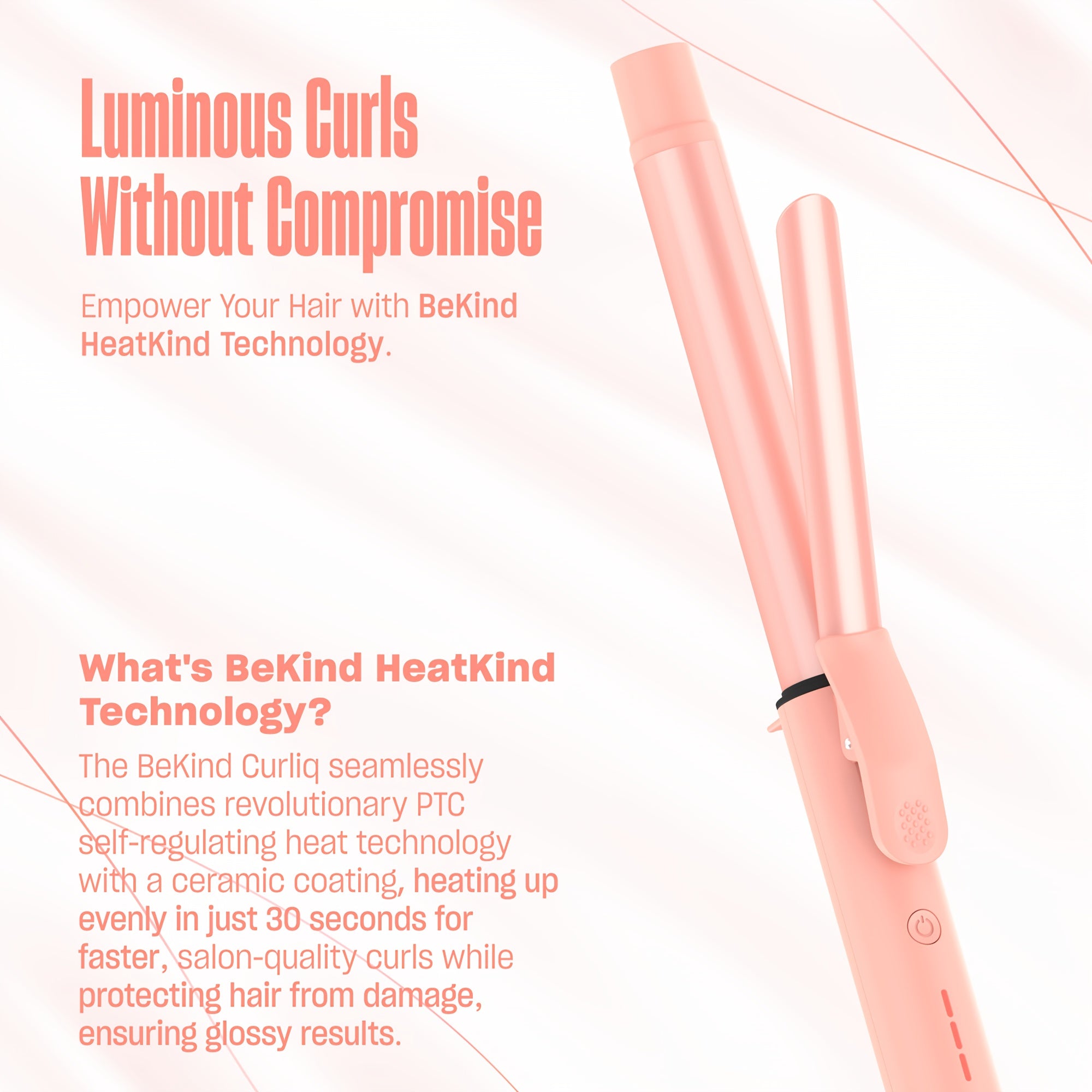 Curliq PTC Ceramic 1 Inch Curling Iron by Bekind, for long Barrel Curling Wand for Long Hair with a Temperature Up to 430°F, Dual Voltage Hair Curler for Women, Hair Styling Equipment