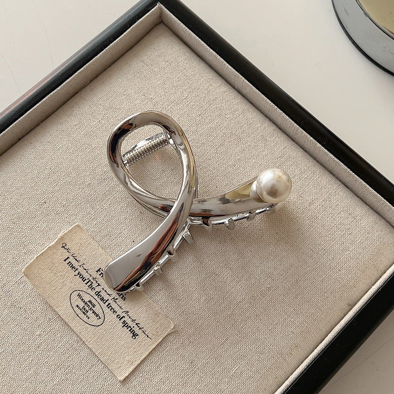 Metal Faux Pearl Hair Clip Women, New High-End Hairpin, Medium Size Shark Clip Back Of, Updo Hair