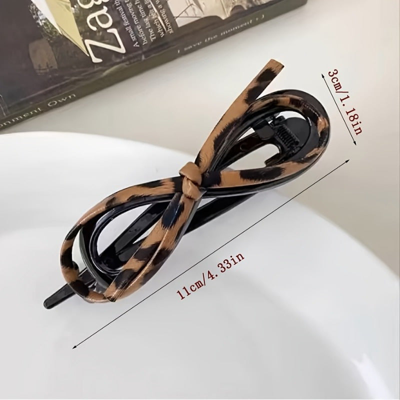 2pcs Bow hair clip, elegant leopard print hair clip, with a delicate feel, suitable for half body hairstyles and buns. Bow hair clip, formal hairstyle, exquisite design, fashionable craftsmanship, hair catcher, elegant women