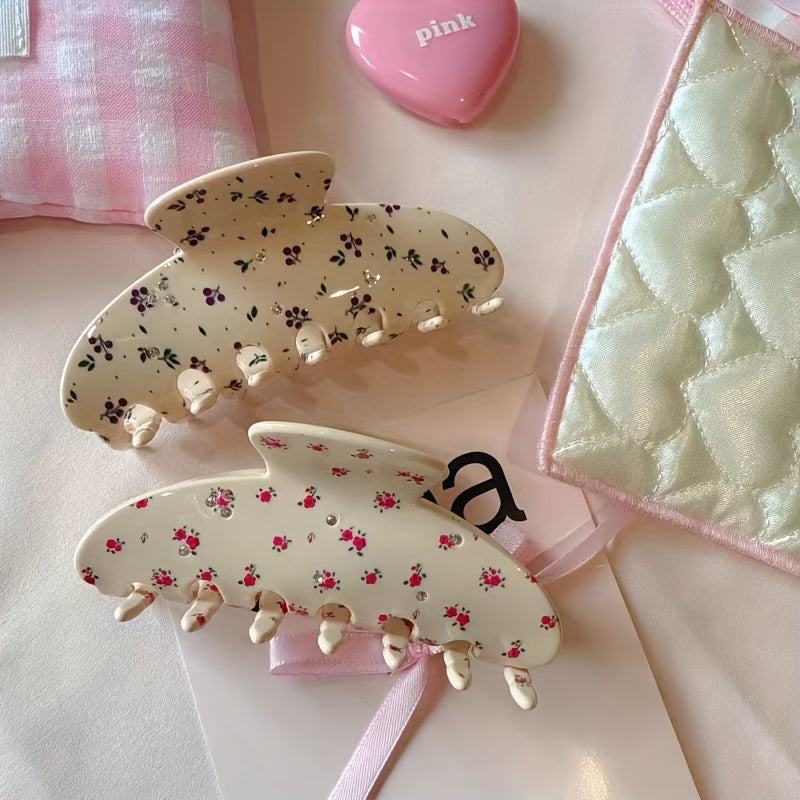 Single Sweet Cherry and Blueberry Floral Hair Clip | Perfect for Valentine'S Day, French Country Style Bun Maker, Fresh and Elegant Spring and Summer Style, Ideal for Medium and Long Hair with Rhinestone Details