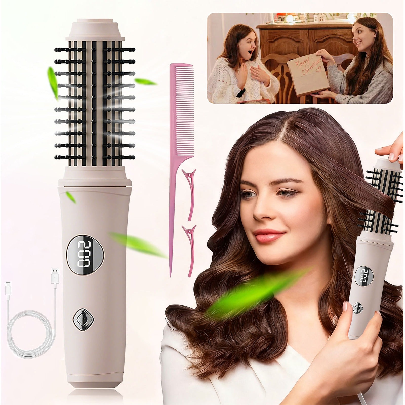 1pc\u002F2pcs Cordless Hair Curling Iron Brush | 4500mAh Rechargeable Curling Iron Tool, 4 Temperatures, Fast, Anti-Scald, Anti-Frizz, LED Display, Ideal Present for Women, Girlfriends, or Mothers
