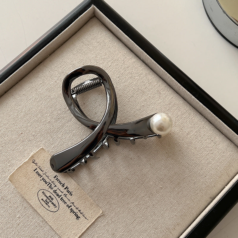 Metal Faux Pearl Hair Clip Women, New High-End Hairpin, Medium Size Shark Clip Back Of, Updo Hair