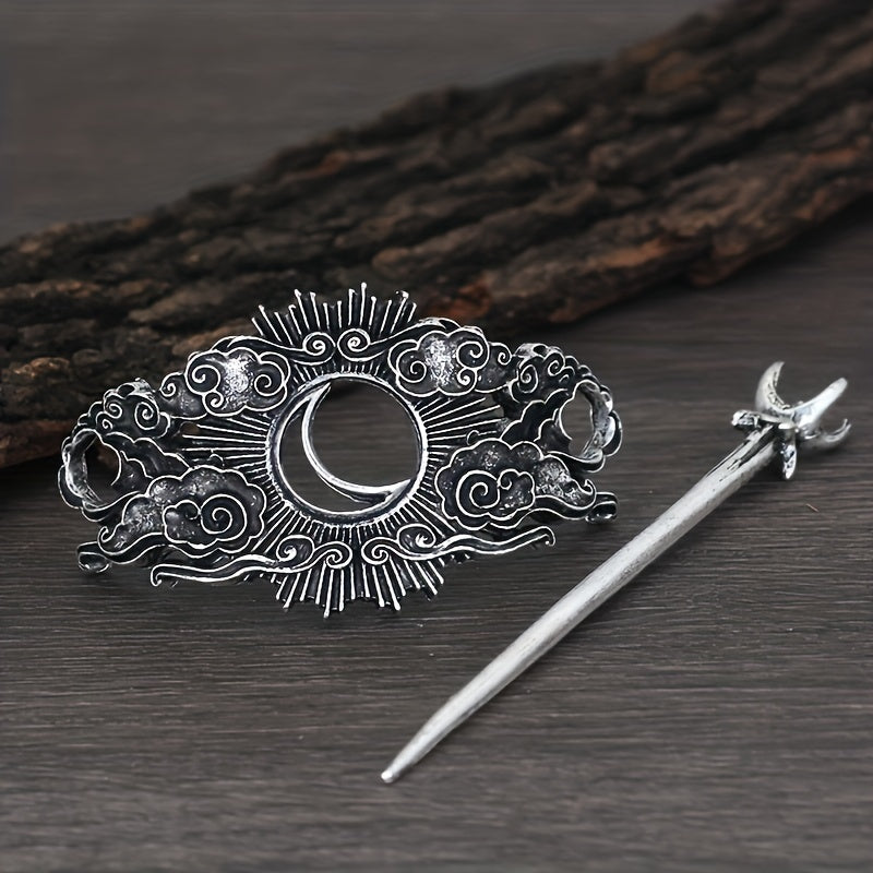 8pcs Vintage Crescent Cloud Hair Clips Witchy Moon Hair Stick Witches Halloween Hair Clips Pagan Gothic Hair Wiccan Viking Hair Clips Jewelry Holiday Gifts