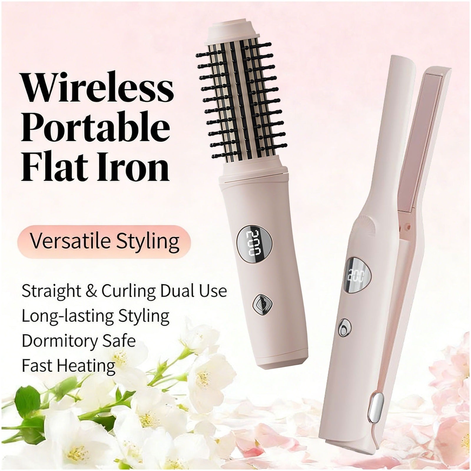 1pc\u002F2pcs Cordless Hair Curling Iron Brush | 4500mAh Rechargeable Curling Iron Tool, 4 Temperatures, Fast, Anti-Scald, Anti-Frizz, LED Display, Ideal Present for Women, Girlfriends, or Mothers