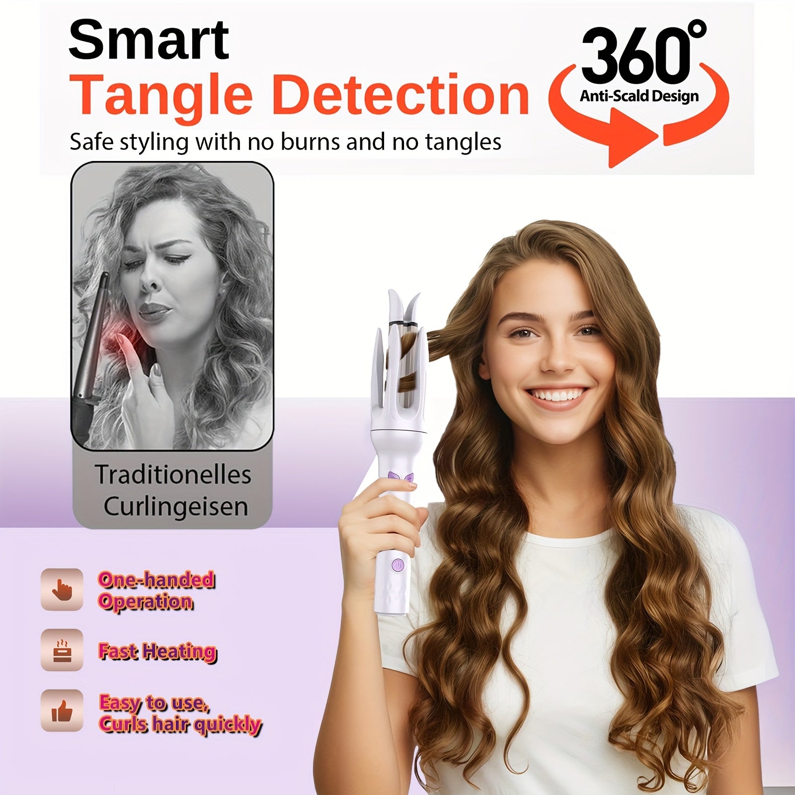 Genai Automatic Hair Curler: 28Mm Barrel, 4 Temperature Options, Negative Ion Technology, The Essential Tool for Hair Styling & A Travel Essential for Easy Curls