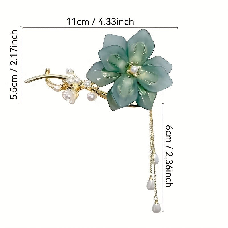 1pc Elegant Green Lily of the Valley Hairpin | Vintage White Zinc Alloy, Twisted Design with Fringe and Plastic Beads, Suitable for Women, New Chinese Decoration