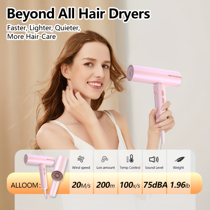 Haier High Speed Hair Dryer 200 Million Negative Ions, 100, 000 RPM Brushless Motor, 100 Times Precise Temperature Control, 4 Wind Speeds and 3 Wind Temperatures with Brushless Motor Hair Dryer with Leakage Protection Plug