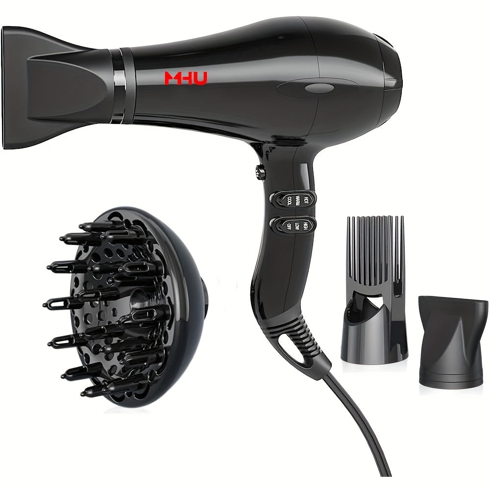 1875W Professional Hair Dryer with Ionic\u002F Technology & Negative Ion Generator - 4-in-1 Attachments (Diffuser, Comb, Concentrator Nozzles) - Fast Drying, Low Noise, Lightweight Blow Dryer for Thick\u002FThin Hair, Salon-Quality Styling ( Plug